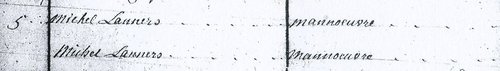 Michel Lanners dans le Recensement de 1766, page de gauche Michel Lanners dans le Recensement de 1766, page de gauche