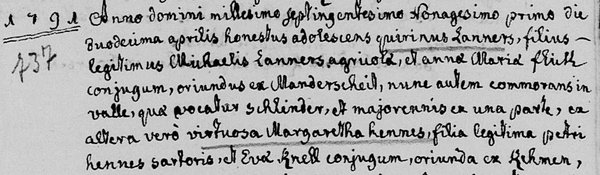 Acte Mariage Quirin Lanners-Marguerite Hennes 1791 Acte Mariage Quirin Lanners-Marguerite Hennes 1791