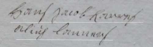 Signature Hans Jacob Karers alius LANNERS, 1732 Signature Hans Jacob Karers alius LANNERS, 1732