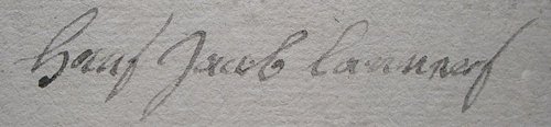 Signature Hans Jacob Lanners, 1754